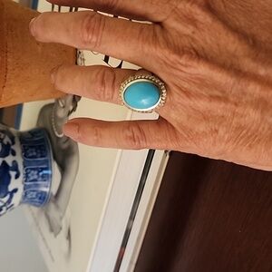 Turquoise and white topaz ring. SZ 5